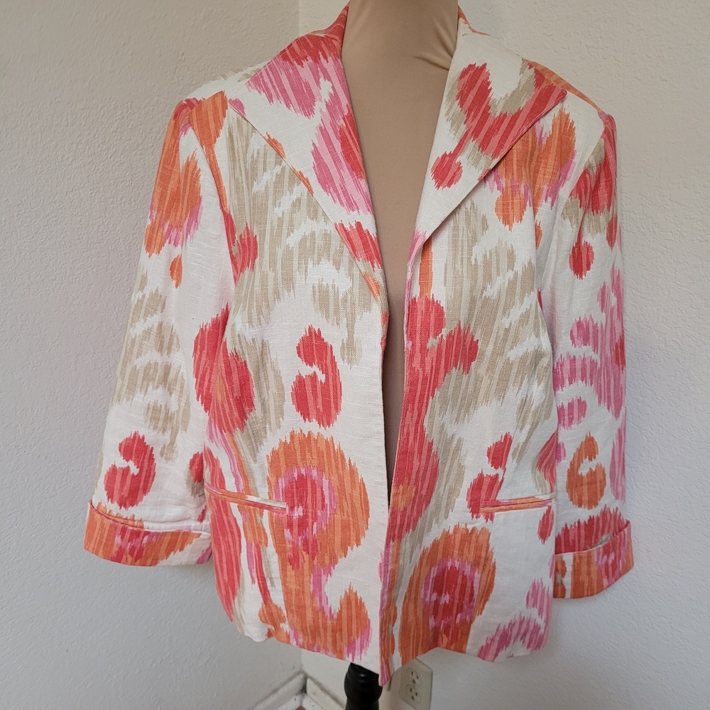 3 Sisters Pink and Orange Patterned Linen Blend Blazer